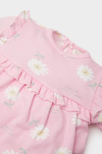 Newborn Baby Girl 2-Piece Floral Long Sleeve Romper Dress with Socks