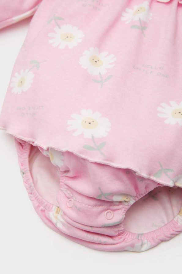Newborn Baby Girl 2-Piece Floral Long Sleeve Romper Dress with Socks