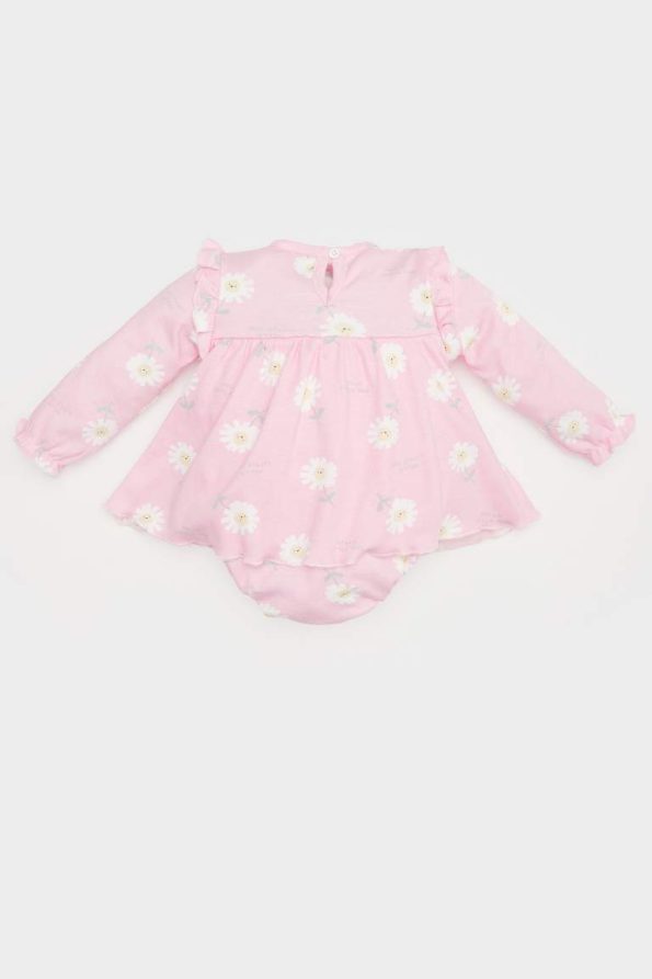 Newborn Baby Girl 2-Piece Floral Long Sleeve Romper Dress with Socks