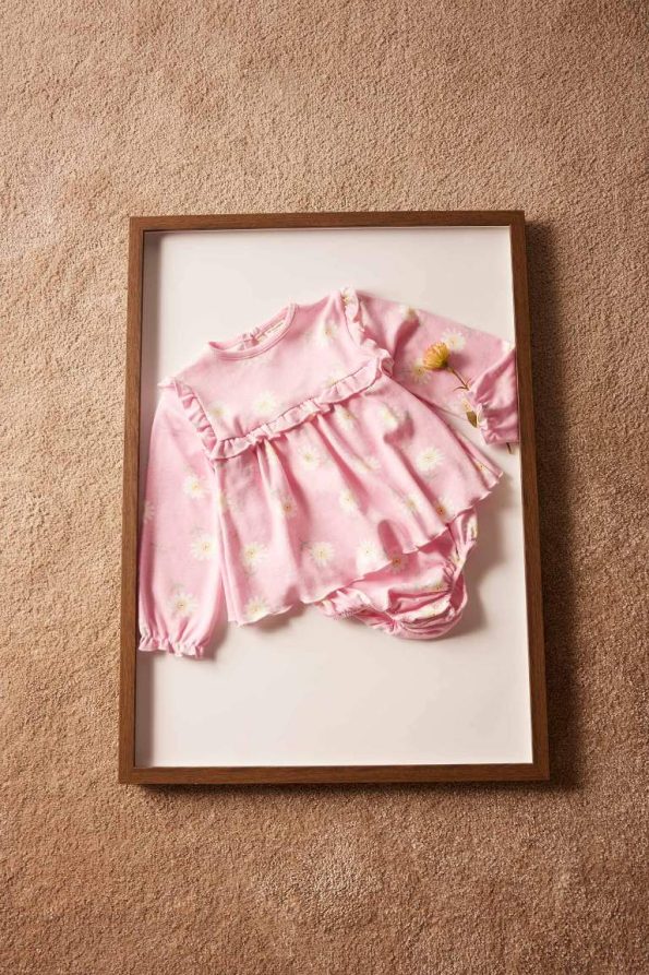 Newborn Baby Girl 2-Piece Floral Long Sleeve Romper Dress with Socks