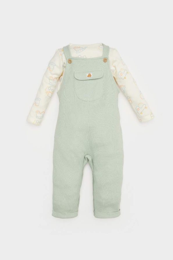 Boys' 2-Piece Set with Vehicle Print Long Sleeve T-Shirt and Overalls