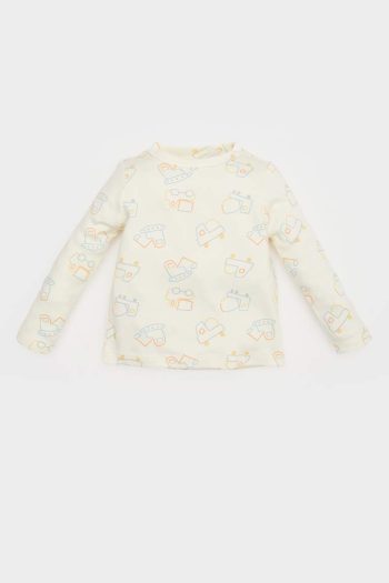 Boys' 2-Piece Set with Vehicle Print Long Sleeve T-Shirt and Overalls