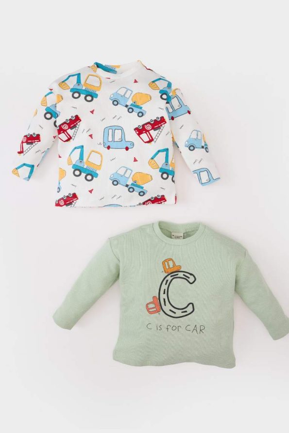 Baby Boy Newborn Bicycle Neck Graphic Waffle Long Sleeve T-Shirt 2-Pack