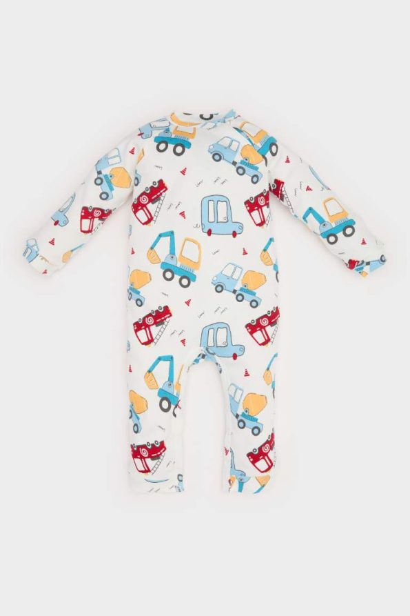 Boys' Newborn Vehicle Print Long Sleeve Waffle Romper