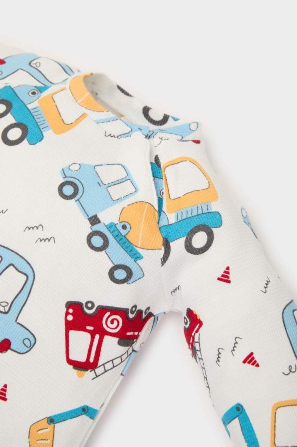 Boys' Newborn Vehicle Print Long Sleeve Waffle Romper