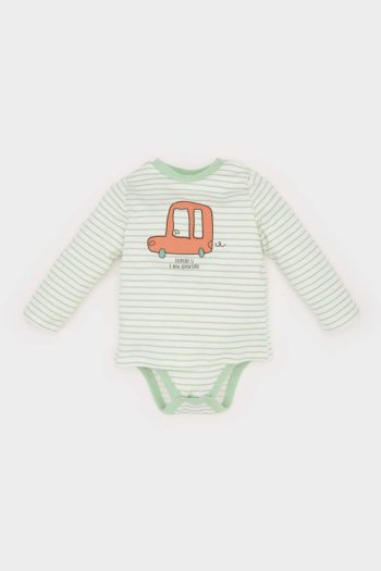 Baby Boy Newborn Bicycle Neck Long Sleeve Snap Bodysuit with Vehicle Print
