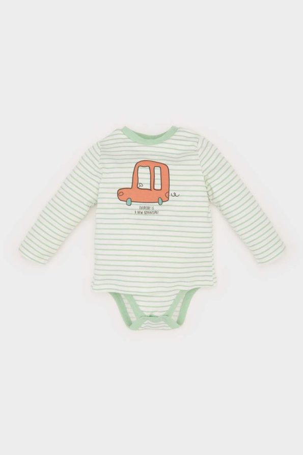 Baby Boy Newborn Bicycle Neck Long Sleeve Snap Bodysuit with Vehicle Print