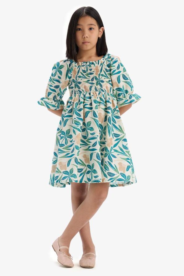 Girls' Cotton Short Sleeve Summer Dress with Print