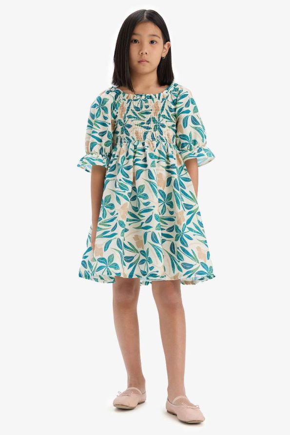 Girls' Cotton Short Sleeve Summer Dress with Print