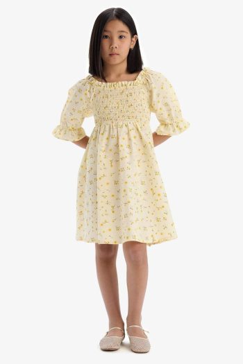 Girls' Patterned Cotton Short Sleeve Summer Dress