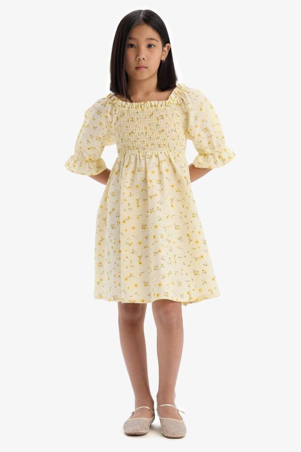 Girls' Patterned Cotton Short Sleeve Summer Dress
