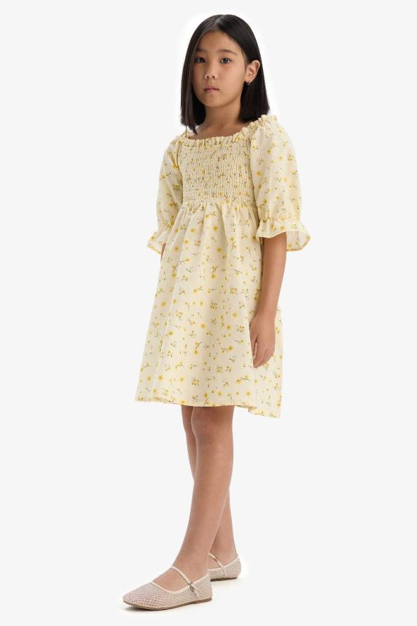 Girls' Patterned Cotton Short Sleeve Summer Dress