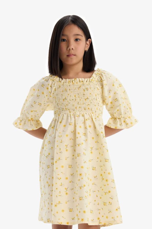 Girls' Patterned Cotton Short Sleeve Summer Dress