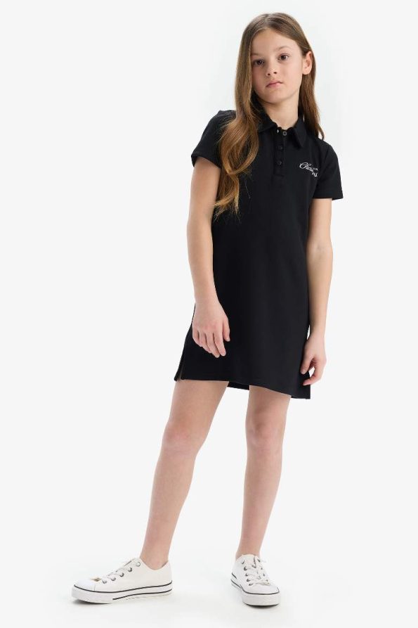 Girls' Printed Polo Collar Short Sleeve Dress