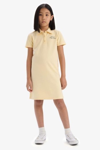 Girls' Printed Polo Collar Short Sleeve Summer Dress