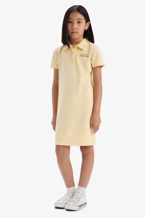 Girls' Printed Polo Collar Short Sleeve Summer Dress