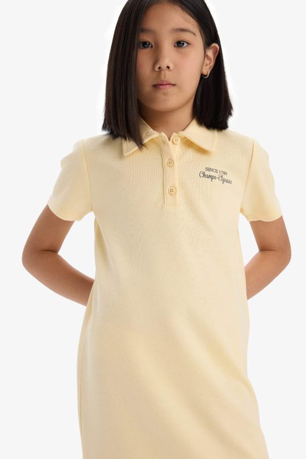 Girls' Printed Polo Collar Short Sleeve Summer Dress