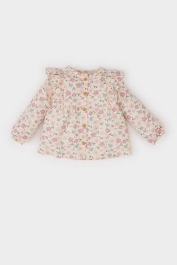 Girls' Floral Twill Long Sleeve Shirt