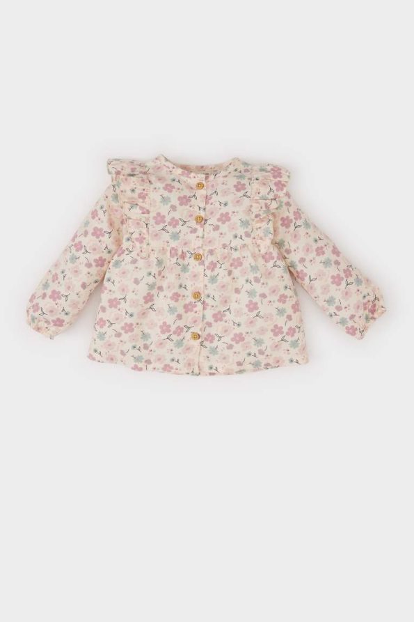Girls' Floral Twill Long Sleeve Shirt