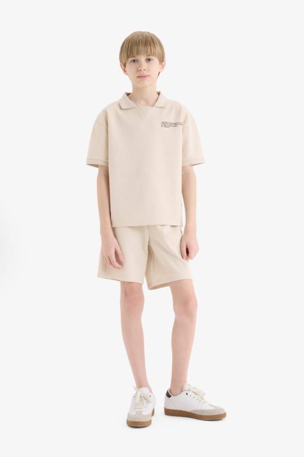 Boys' 2-Piece Set with Polo Collar Printed Short Sleeve T-Shirt and Elastic Waist Shorts