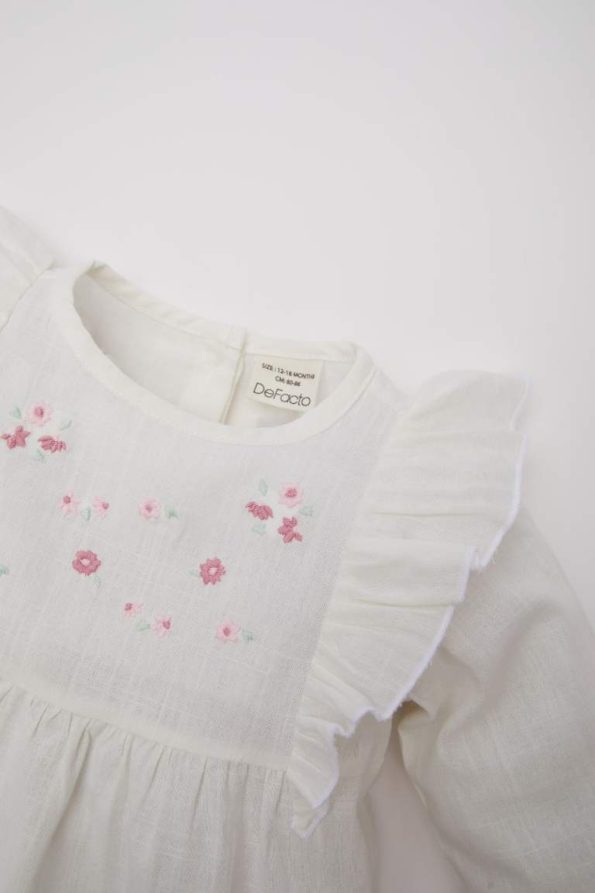 Girls' Long Sleeve Floral Embroidered Poplin Shirt