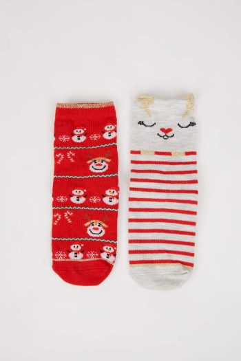 Seamless Cotton Long Socks Set for Baby Girls - Christmas Theme