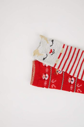 Seamless Cotton Long Socks Set for Baby Girls - Christmas Theme