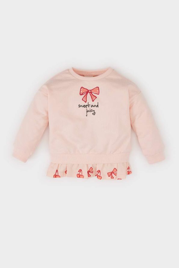 Girls' Soft-Fleece Printed Crew Neck Sweatshirt