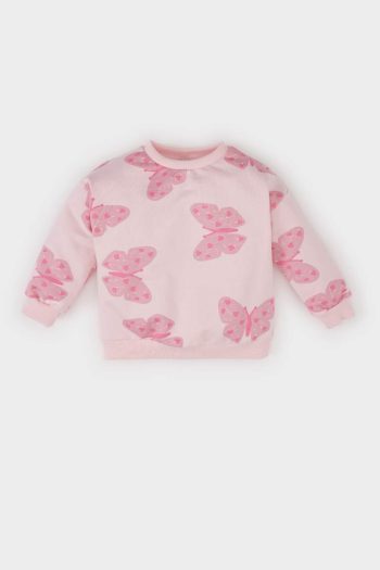 Girls' Soft-Fleeced Butterfly Print Crew Neck Sweatshirt