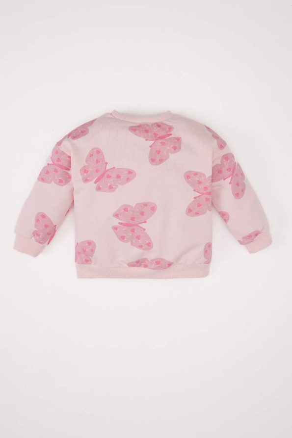 Girls' Soft-Fleeced Butterfly Print Crew Neck Sweatshirt