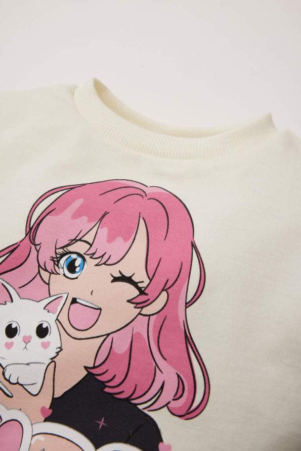 Girls' Printed Sweatshirt with Bicycle Neck