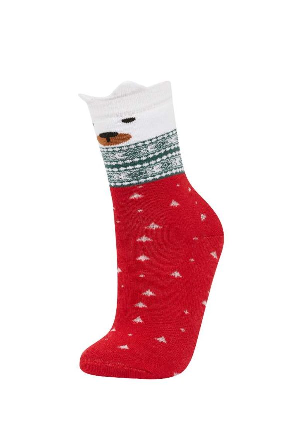 Girls' Christmas Themed Cotton Long Socks Set