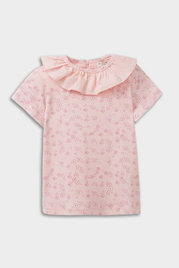 Girls' Floral Ribbed Short Sleeve T-Shirt