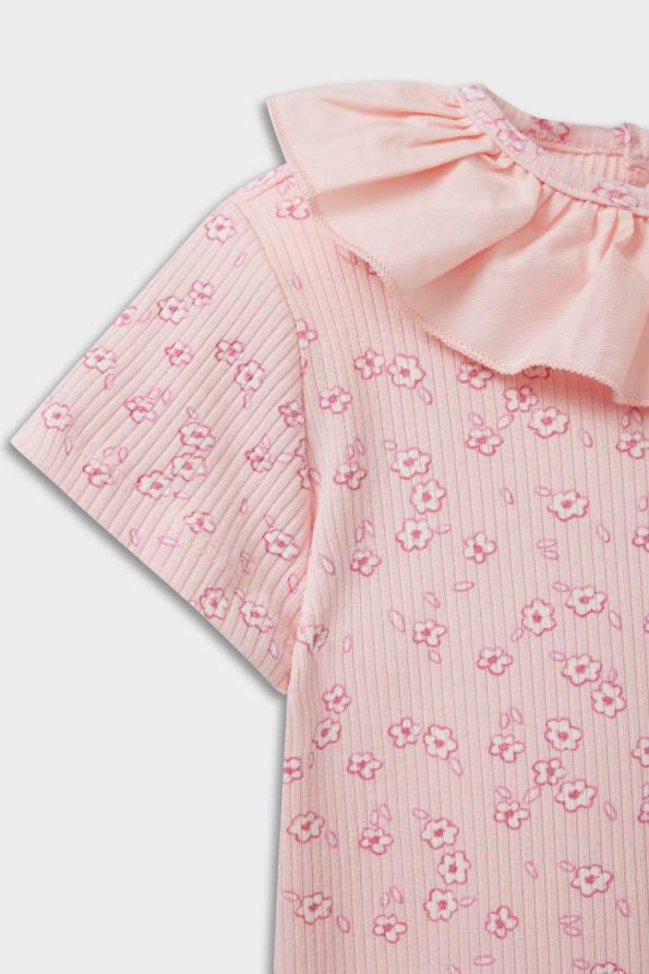 Girls' Floral Ribbed Short Sleeve T-Shirt
