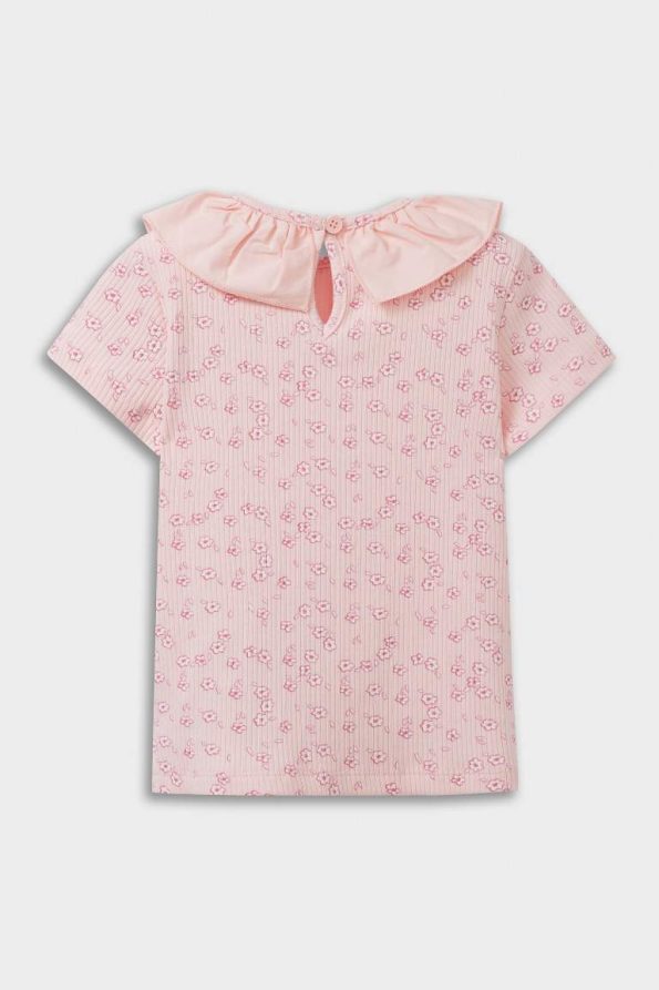 Girls' Floral Ribbed Short Sleeve T-Shirt