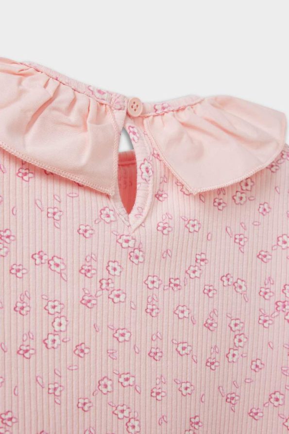 Girls' Floral Ribbed Short Sleeve T-Shirt