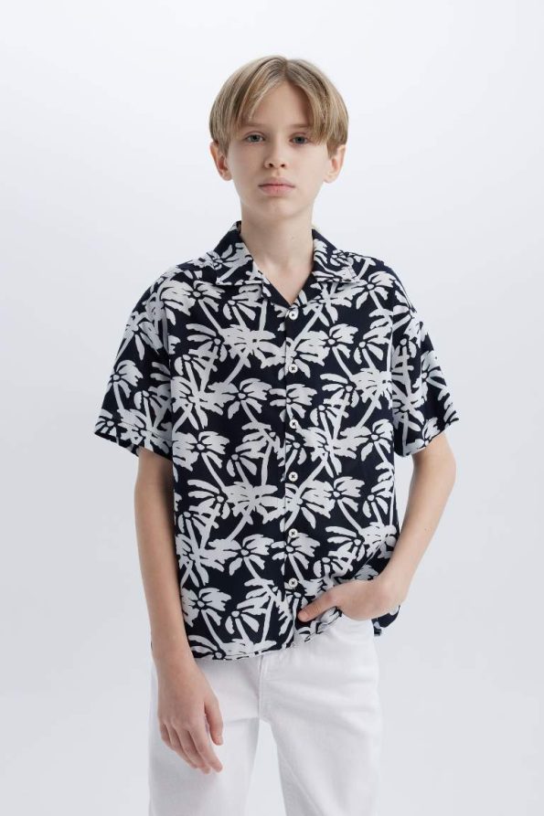Boys' Oversized Patterned Polo Shirt with Short Sleeves