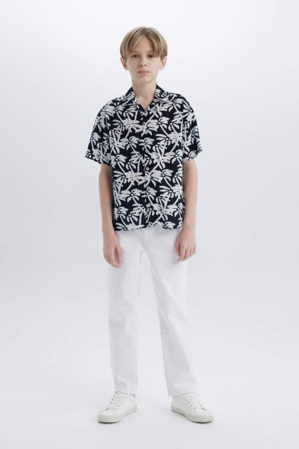 Boys' Oversized Patterned Polo Shirt with Short Sleeves