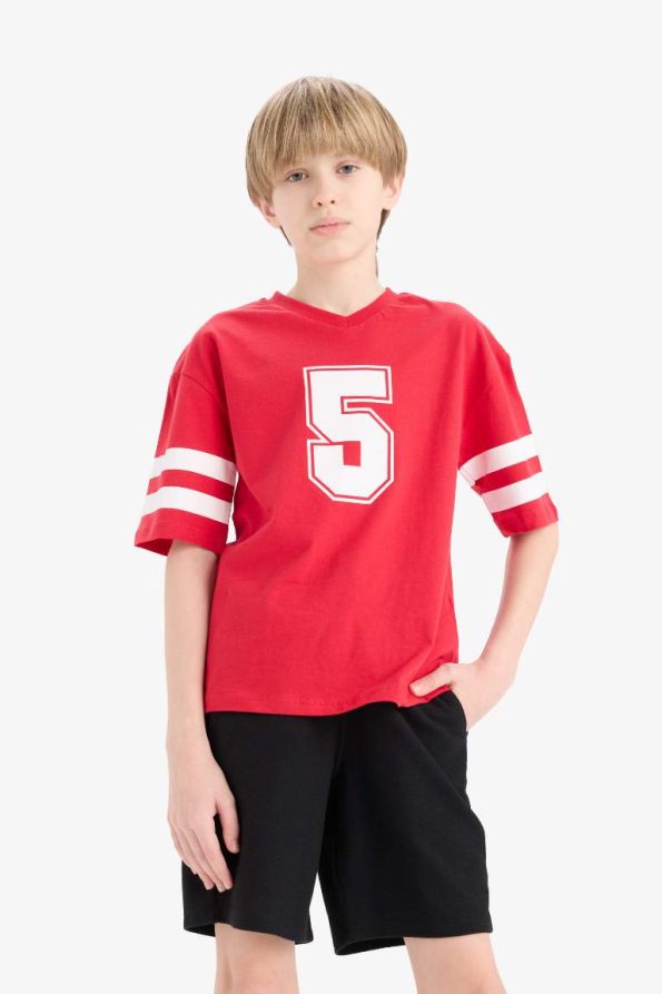Boys' 2-Piece Set Printed Short Sleeve T-Shirt with Elastic Waist Shorts