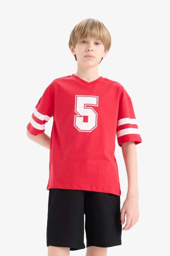 Boys' 2-Piece Set Printed Short Sleeve T-Shirt with Elastic Waist Shorts