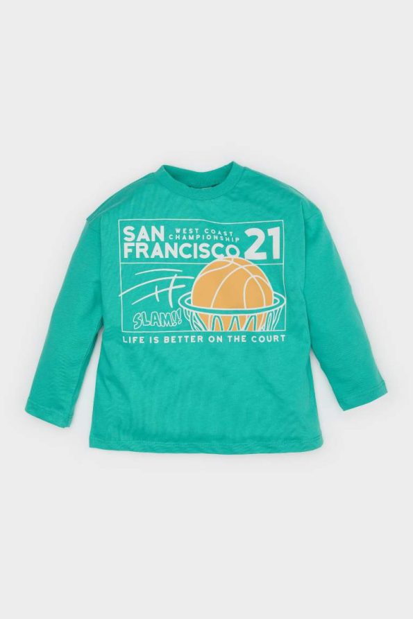 Boys' Long Sleeve Crew Neck Sports Printed T-Shirt