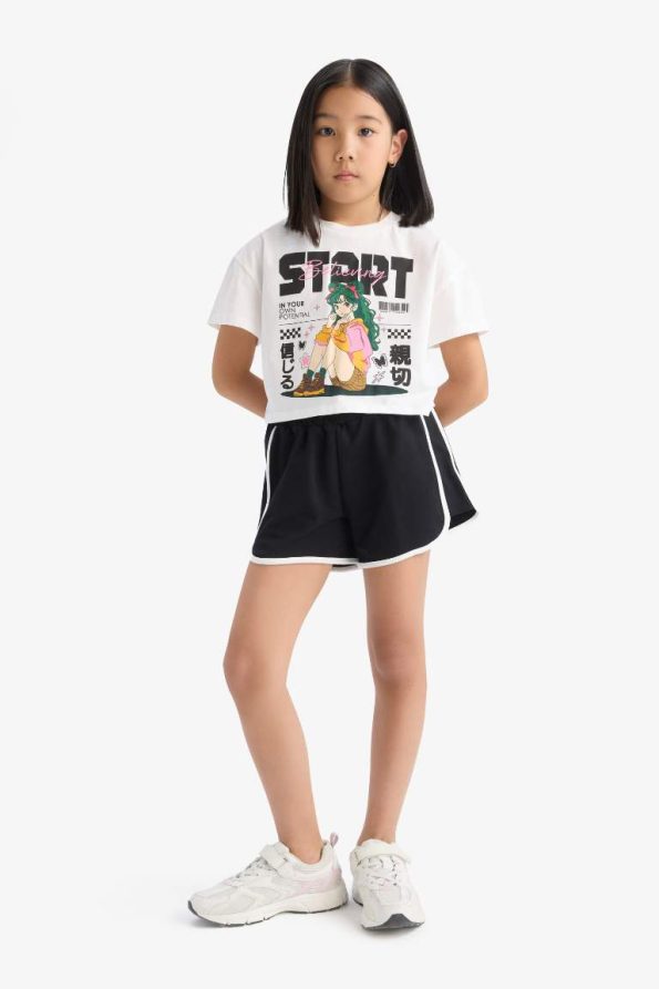 Girls' Two-Piece Set with Short Sleeve T-Shirt and Elastic Waist Shorts