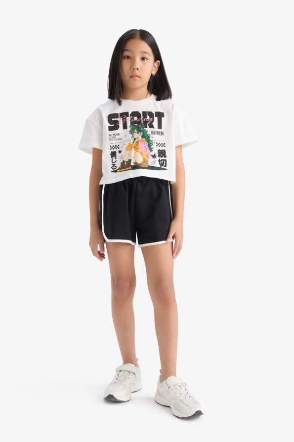Girls' Two-Piece Set with Short Sleeve T-Shirt and Elastic Waist Shorts