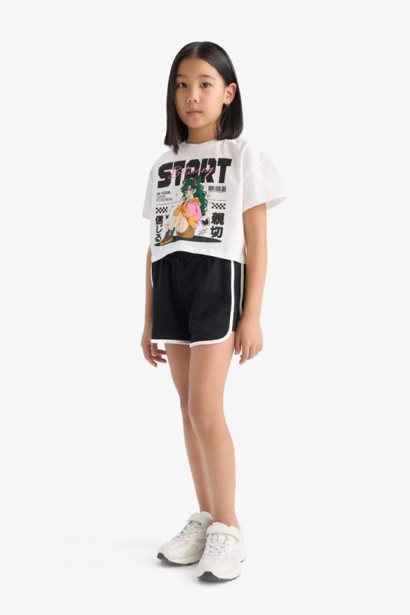 Girls' Two-Piece Set with Short Sleeve T-Shirt and Elastic Waist Shorts