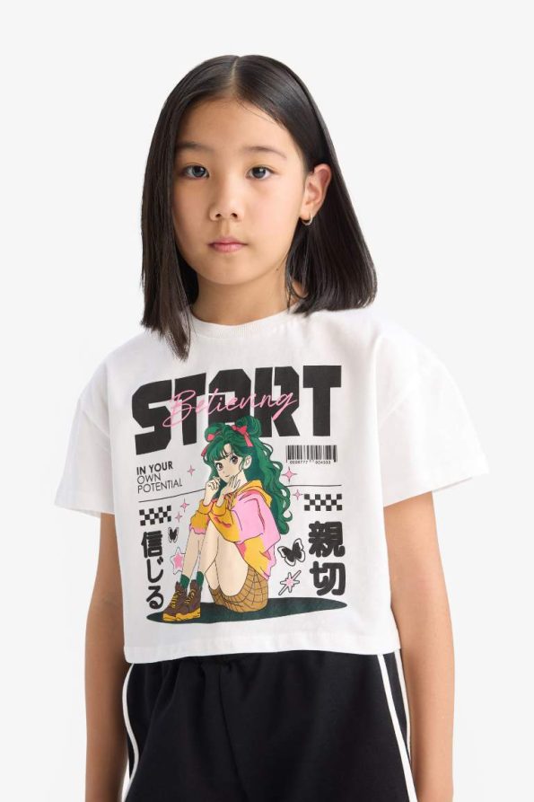 Girls' Two-Piece Set with Short Sleeve T-Shirt and Elastic Waist Shorts