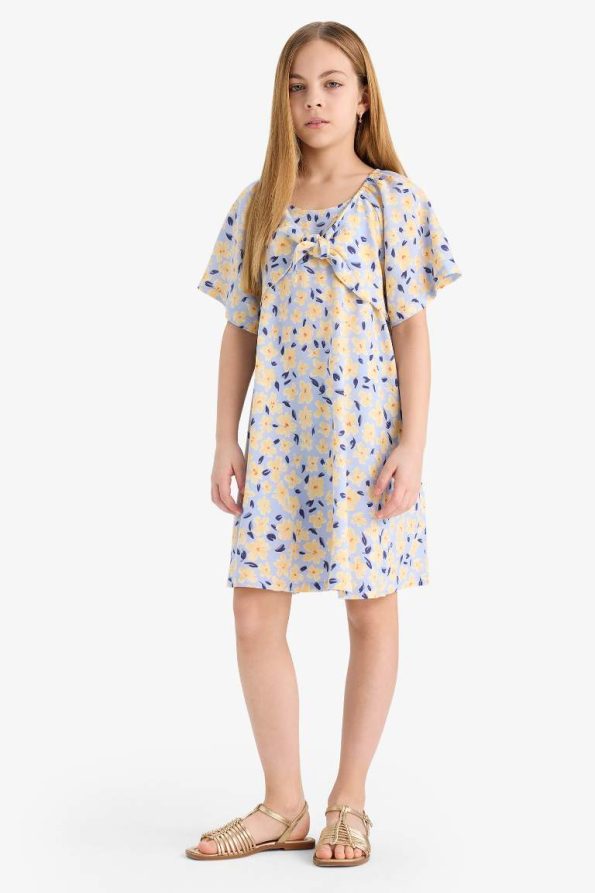 Girls' Printed Viscose Short Sleeve Summer Dress