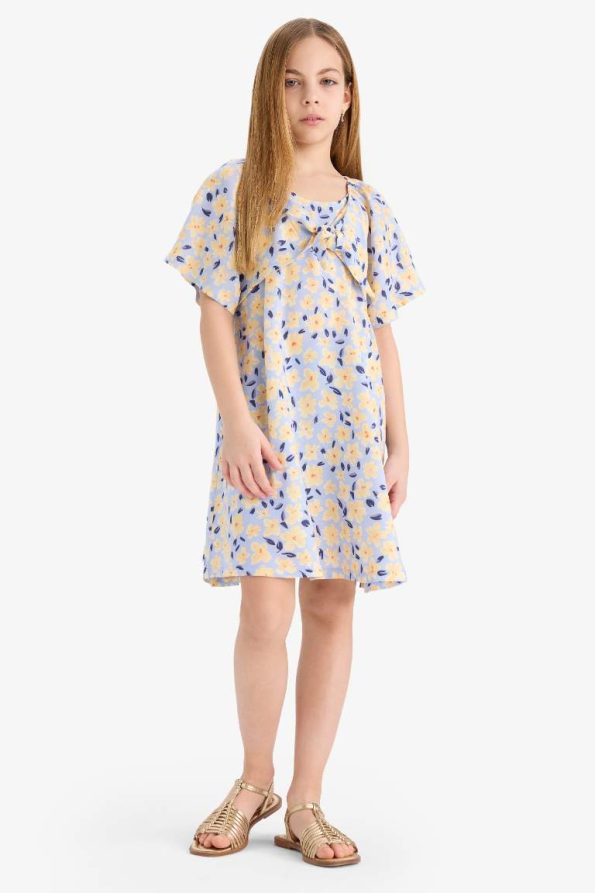 Girls' Printed Viscose Short Sleeve Summer Dress