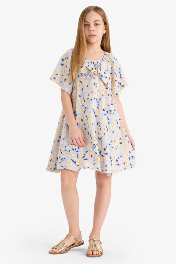 Girls' Printed Viscose Short Sleeve Summer Dress