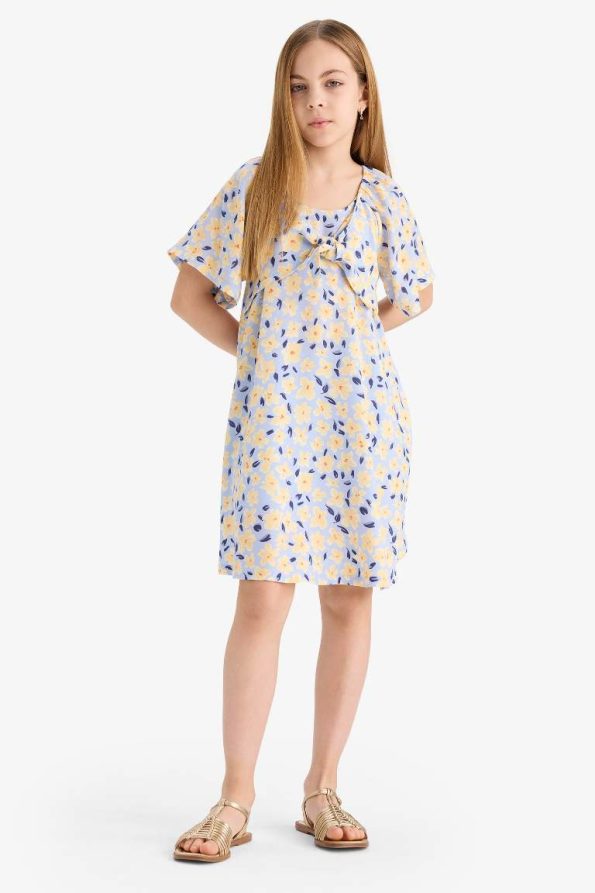 Girls' Printed Viscose Short Sleeve Summer Dress