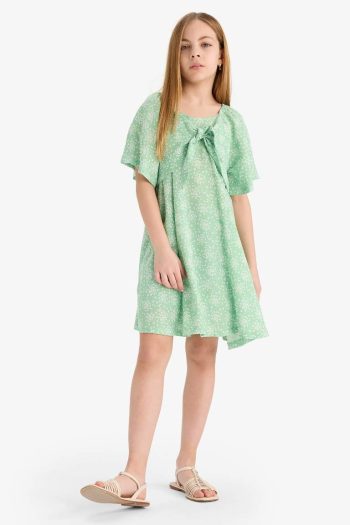 Girls' Printed Viscose Short Sleeve Summer Dress